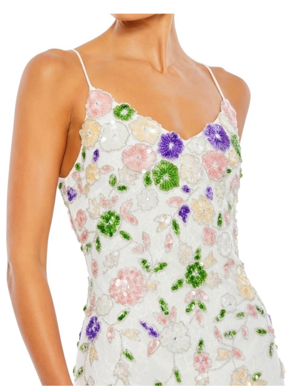 NWT Mac Duggal 10893 Floral Sequined High Slit Sleeveless Gown Size 4 - Picture 4 of 12